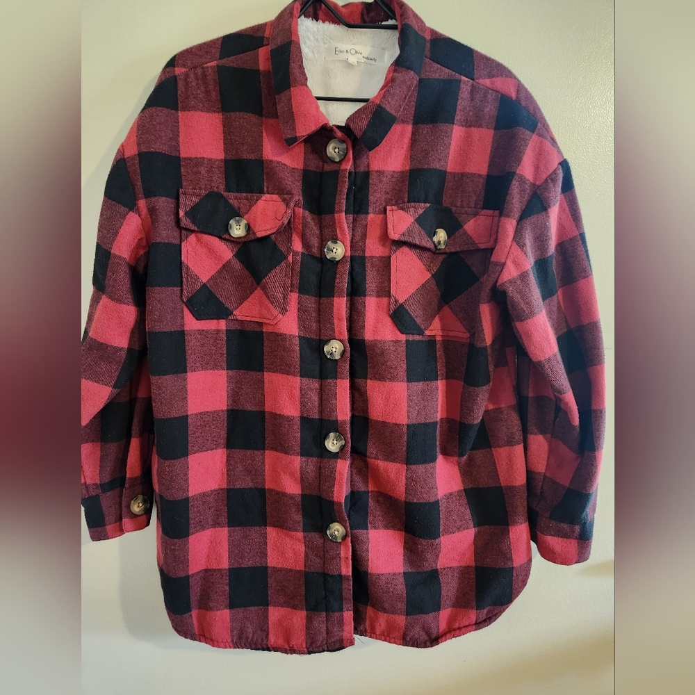 Eden & Olivia Red and Black Plaid Fleece-Lined Maternity Coat